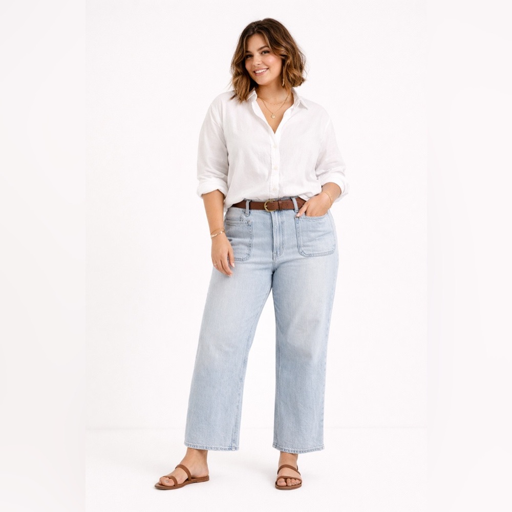 J.Crew Factory Wide Leg Crop Jeans Light Wash Patch Pocket Denim - Size 14